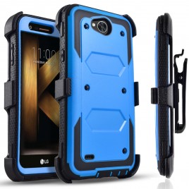 LG X Power 2 Case, [SUPER GUARD] Dual Layer Protection With [Built-in Screen Protector] Holster Locking Belt Clip+Circle(TM) Stylus Touch Screen Pen (Blue)